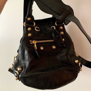 Balenciaga Black Bucket Bag with Gold Hardware